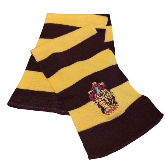 Harry Potter Knit Scarf Wrap Gryffindor House Maroon Gold Embroidery 52" x 8" - Picture 1 of 3